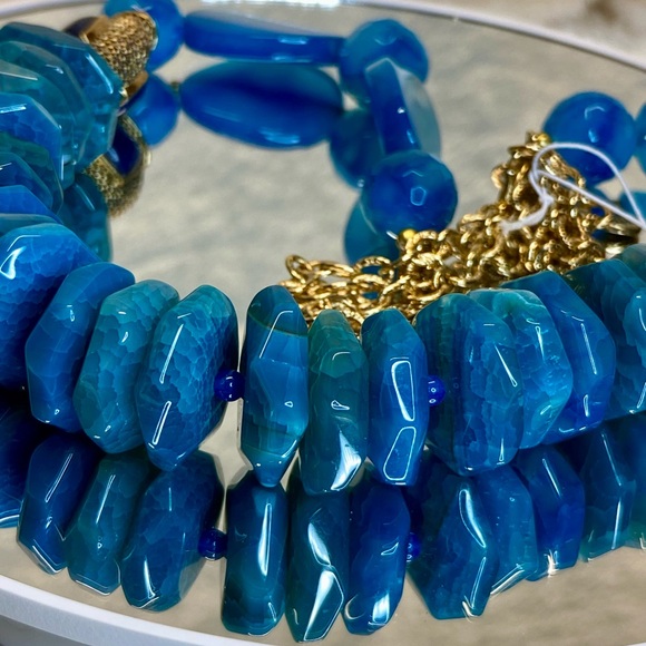 Beautiful EUC Barse Dragons Vein Beaded Necklace with Kyanite/Gold Cabochons - Picture 12 of 17
